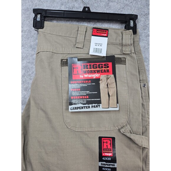 NEW Riggs Workwear by Wrangler Carpenter Pants Rip Stop 42x30 Grey-ish Khaki - Picture 2 of 8